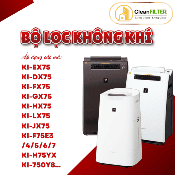 Màng lọc không khí Sharp: KI-EX75, KI-DX75, KI-FX75, KI-GX75, KI-LX75.. Màng lọc Hepa, màng lọc than