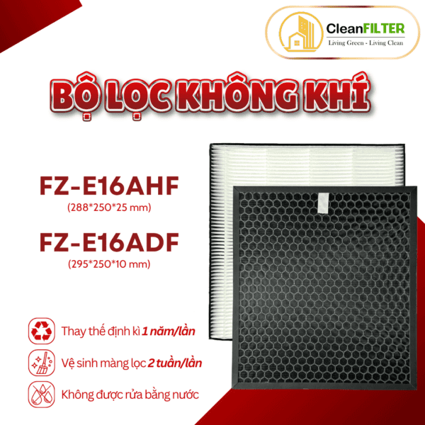 Combo màng lọc không khí (Hepa+than) thay thế mã: FZ-E16AHF, CV-EF120, CV-DF100, DW-E16FA-W,... - Hình ảnh 2