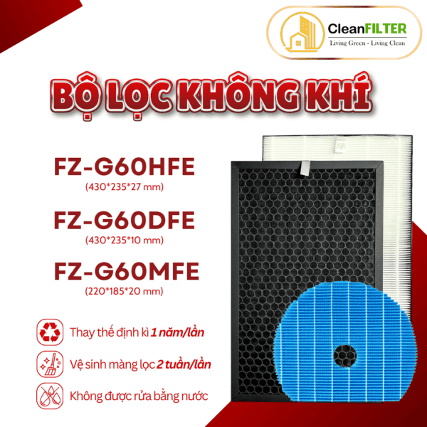 Màng lọc không khí thay thế Mã: FZ-D60HFE, KC-G60EV-W. Màng lọc Hepa, Màng lọc than, màng bù ẩm - Hình ảnh 9