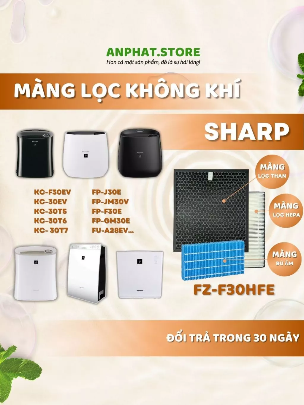 Màng lọc không khí: FZ-F30HFE, KC-F30EV, 30T5, FP-J30E, JM30V, F30E, GM30E, FU-A28EV 1 Màng lọc không khí: FZ-F30HFE, KC-F30EV, 30T5, FP-J30E, JM30V, F30E, GM30E, FU-A28EV