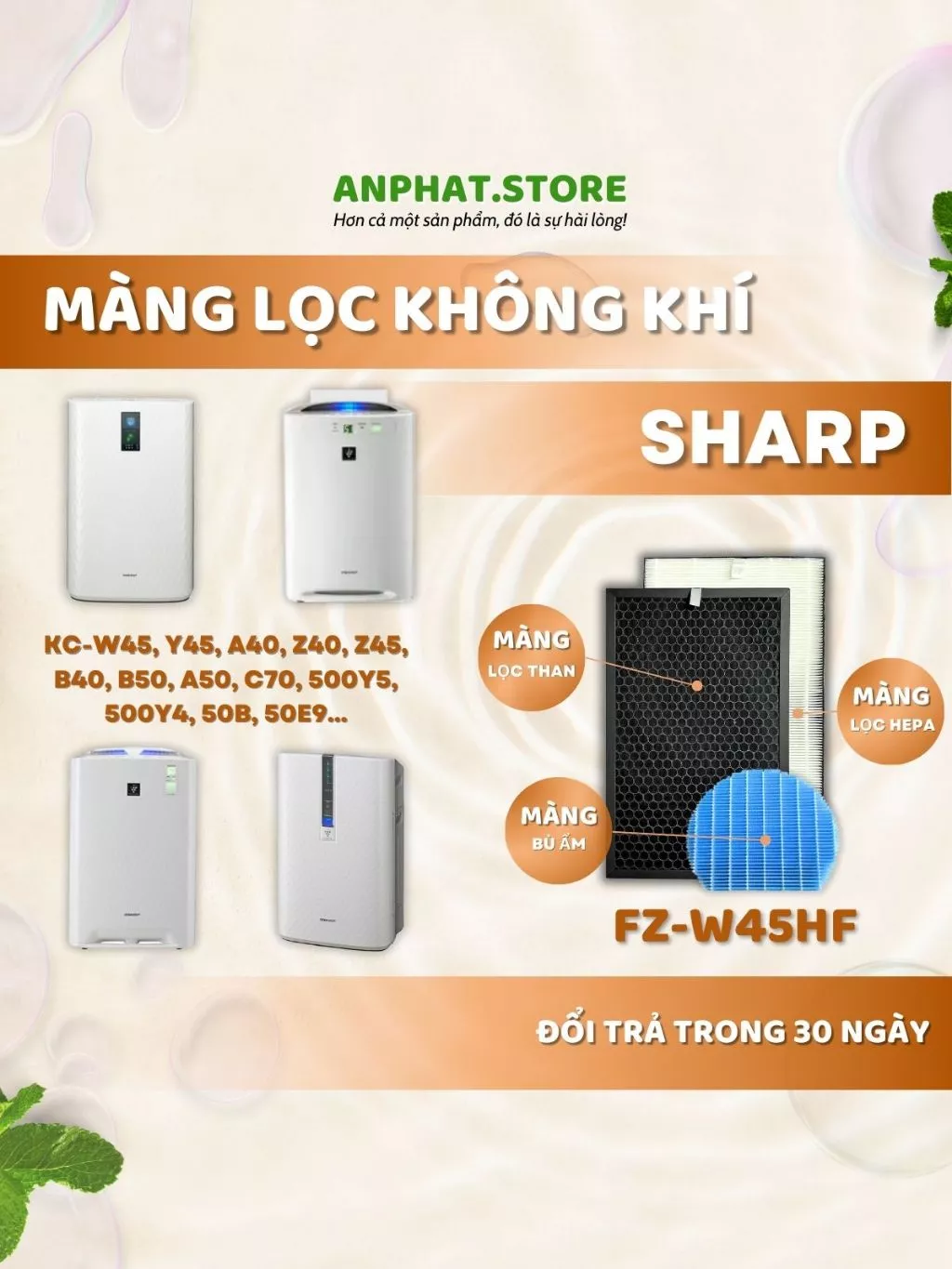 Màng lọc không khí FZ-W45HF, KC-W45, Y45,B50,A50,C70,A40,Z40,Z45 B40, 500Y5, 20TX1... 1 Màng lọc không khí FZ-W45HF, KC-W45, Y45,B50,A50,C70,A40,Z40,Z45 B40, 500Y5, 20TX1...